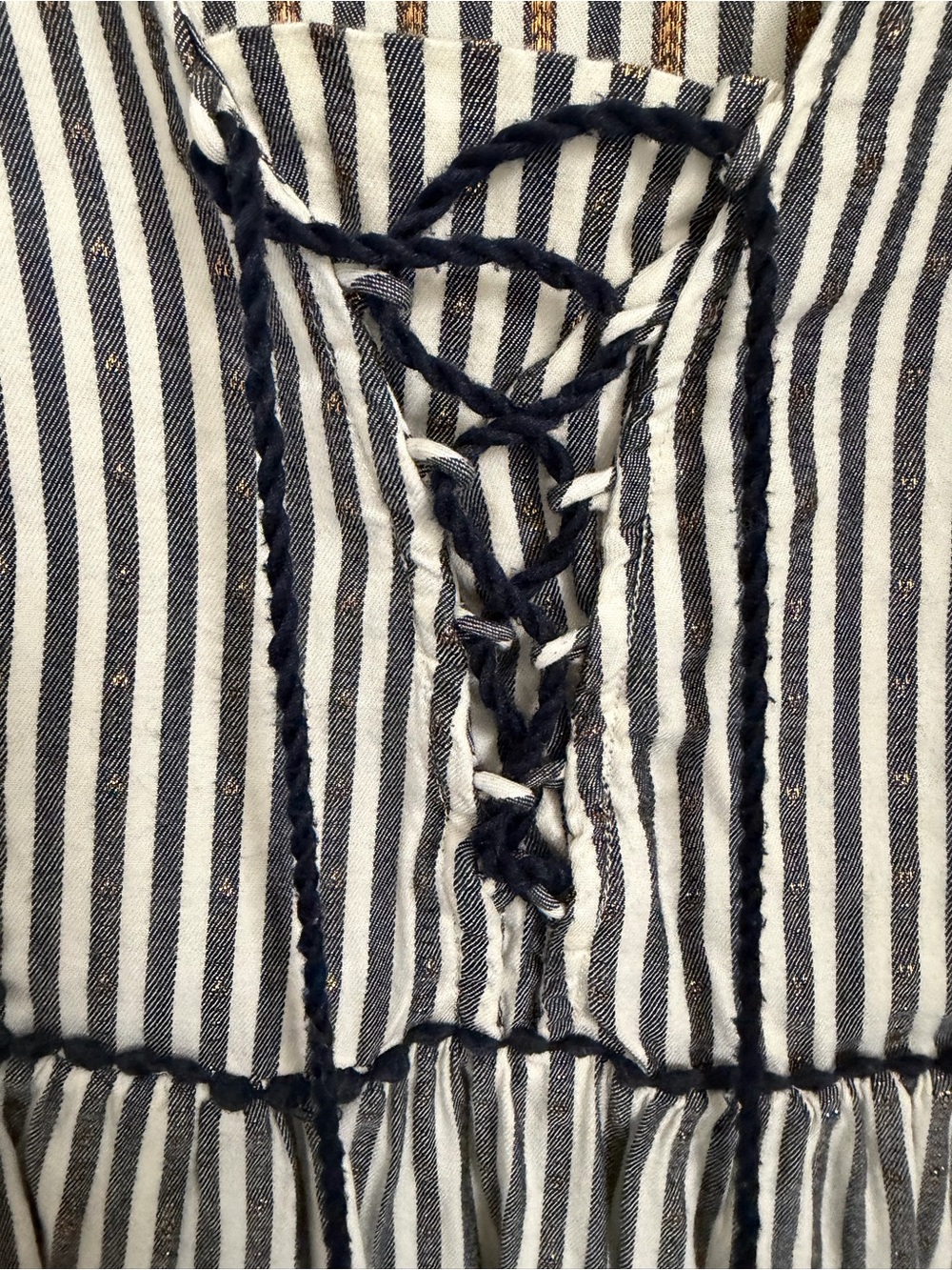 crown & ivy Navy, Cream & Gold Striped Metallic-Accent Sleeveless Top